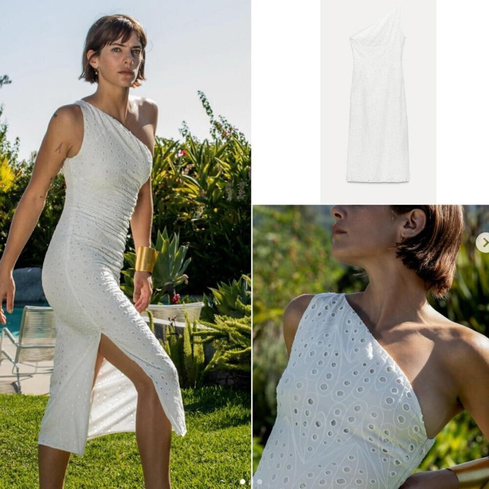 Zara Embroidered Asymmetric Midi Dress NWT White Size Large